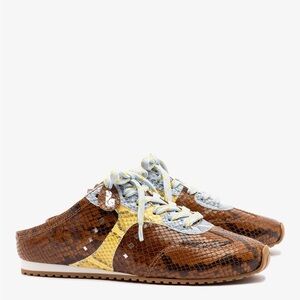 Larroude Brown Python-Effect Sneakers with Yellow Accent